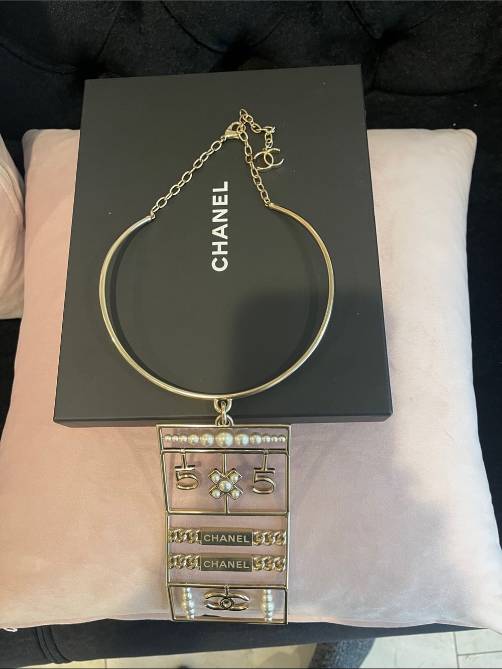 CHANEL Gold-Tone Statement Massive Pendant Necklace with Pearl Accents - Picture 7 of 17